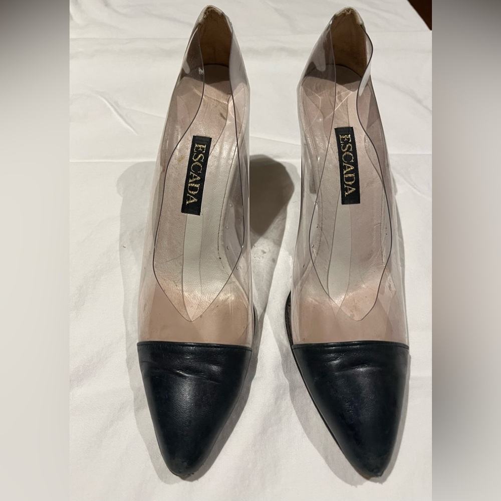 Escada Black and Cream Women's Heels with Clear Accents